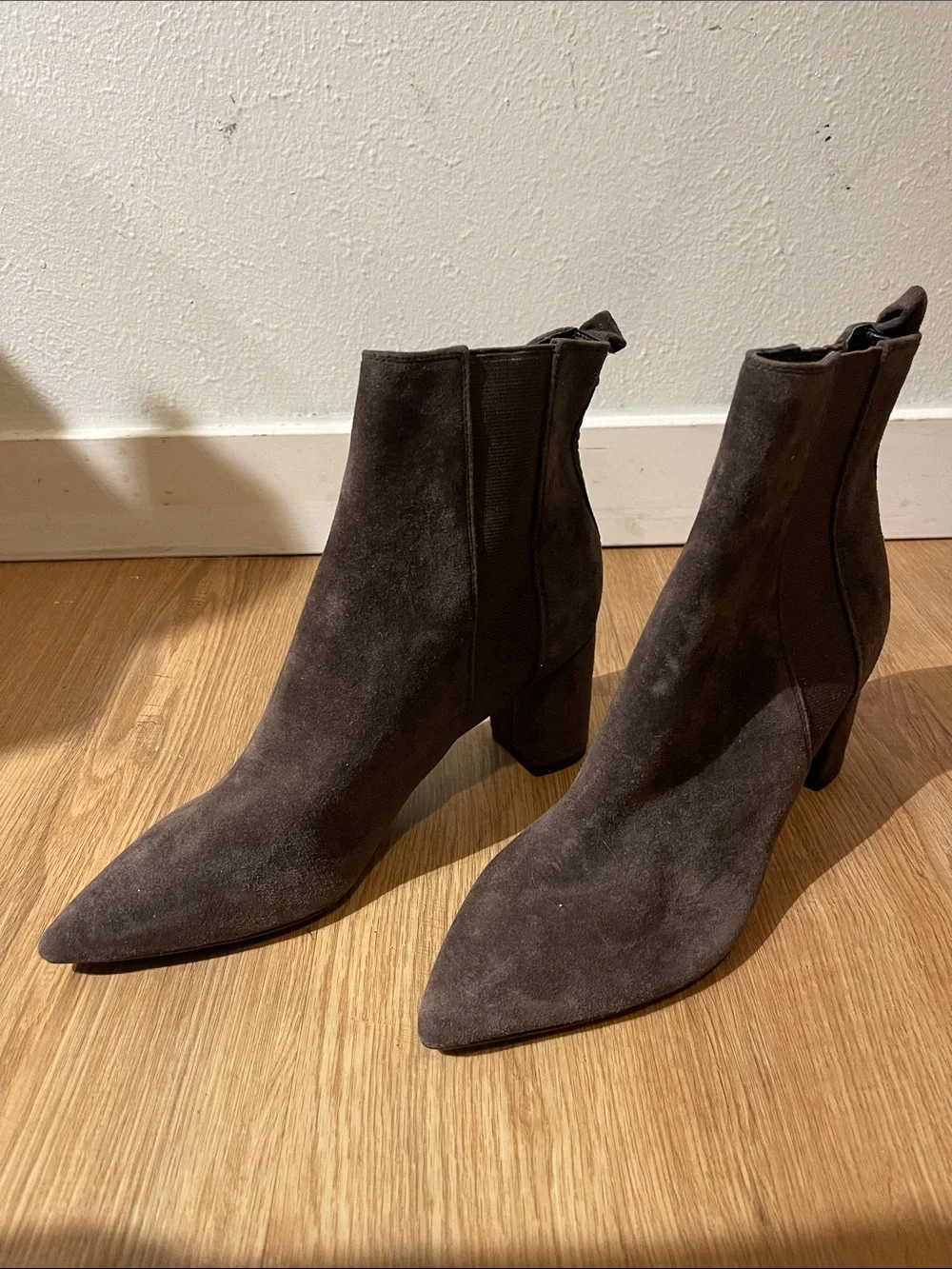 Calvin Klein Pointed Toe Suede Ankle Boots - Dark Brown